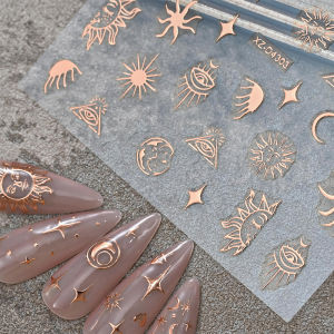 ZEEMIN 1pcs 3D Rose Gold Star Moon Nail Art Stickers Y2k Bohemian Sun Starlight Snake Nail Slider DIY Decals Manicure Art Decoration*#%