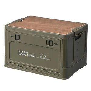 KODUS Wooden Lid Collapsible Storage Bin S/M//L Side Open Camping Storage Container Space Saving Stackable Car Storage Case Outdoor Camping