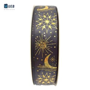 Ueblock✈ 48 Yards Eid Mubarak Decor Ribbons 25mm Wide Decorative Moon Star Eid Mubarak Ribbons for Gift Wrapping DIY Bow Making