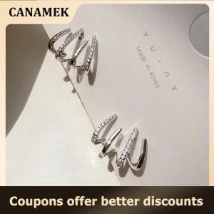 【 CANAMEK 】 Korean Earing Claw Ear Hook Clip Earrings for Women Four-Prong Setting Gold Color Ear Earrings Fashion Jewelry New Year Gift