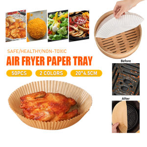 50pcs Air Fryer Paper Tray 20x4.5cm Air Fryer Disposable Baking Papers Non-Stick Steamer Round Parchment Paper Liners Kitchen Accessories