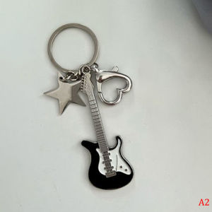 Minwen Y2k Guitar Love Heart Star Key Chain for Women Sweet Cool Trend Fashion Pendant Vintage Aesthetic Accessories Gift New