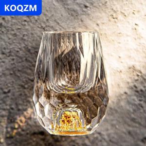 [COD] KOQZM Sang trọng pha lê thủy tinh Vodka thủy tinh Sake Shochu Thanh thủy tinh rượu mùi đôi đáy vàng lá thủy tinh cốc trà quà tặng cao cấp rượu mạnh