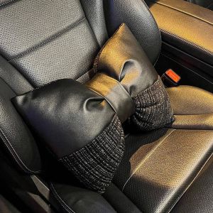 Bộ Tựa Đầu Tựa Lưng  Phong Cách Hoa Trà  Chanel Phối Da Cao Cấp [Giá Rẻ] Trang Trí Ô Tô