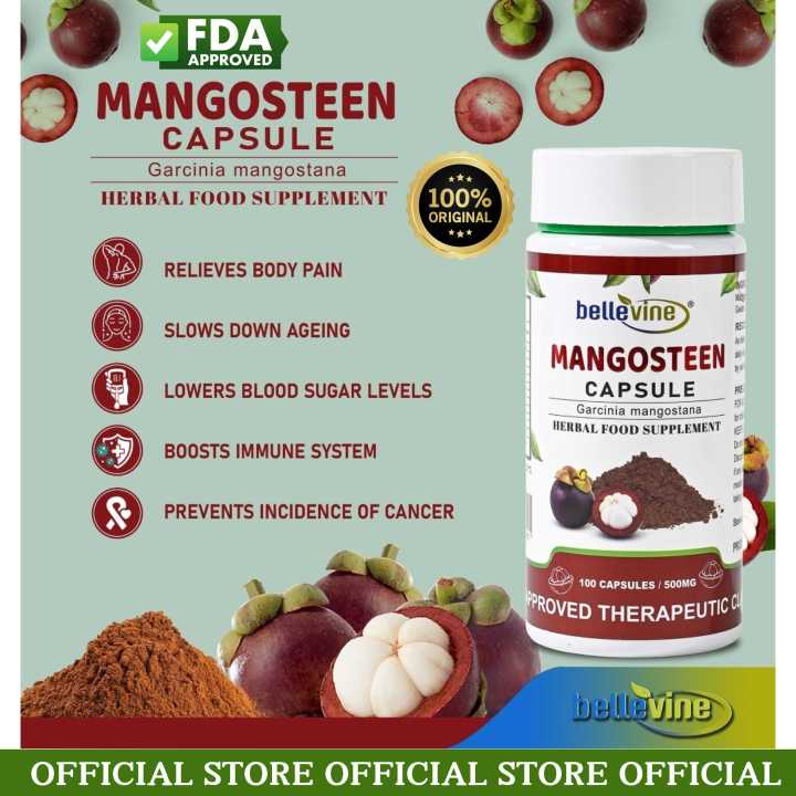 Mangosteen Herbal Food Supplement FDA Approved 100capsule by Bellevine ...