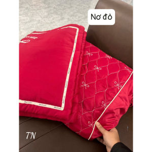 Bộ Ga Gối Phi Lụa Trần Bông Cao Cấp (ko lấy gối giảm 15k) | hoạ tiết trơn đơn giản Thiết Kế Mới Thêu Nơ 3D Có Thể Giặt Máy Hàng SX Năm 2026 [Xanh rêu]