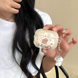 Applicable to Cute Cream Yellow Puppy Case for AirPods 1/2/3/4/Pro Soft Silicone Protective Cover with Keychain Anti-Slip Pet Design h260926