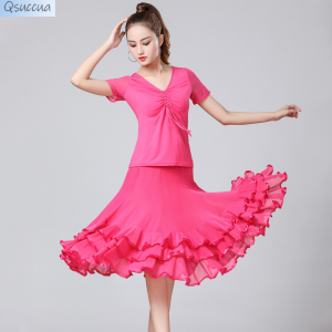 ชุดฝึกซ้อมและกระโปรงสวิงชุดเดรสเต้นรำบอลรูมรุมบ้าชะชะช่าซัลซ่าแบบละตินสำหรับผู้หญิง