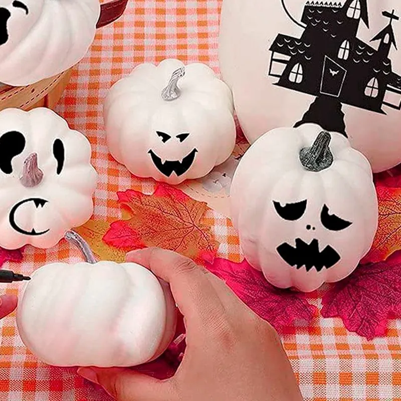 Halloween White Artificial Pumpkin Decoration Foam Pumpkin Desktop Core  Thanksgiving Halloween Decoration 7 Pieces