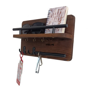 Multi Functional Wall Mounted Key Pine Storage Rack With 7 Hooks For Foyer Bathroom Kitchen Etc