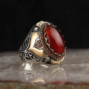 Trendy Handmade Middle East Arabic Turkish Signet RingS For Men Ancient Silver Color Red Garnet Stone Flame Ring Wedding Jewelry h260529