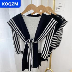 [COD] KOQZM Hàn Quốc Phong Cách Thời Trang Dệt Kim Khăn Choàng Áo Sơ Mi Vai Sọc Giả Cổ Áo Phong Cách Retro Khăn Phụ Kiện Nữ
