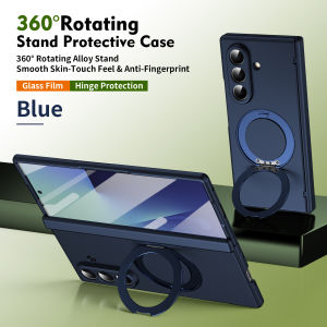For Samsung Galaxy Z Fold 7 6 5 phone case with tempered glass rotating  alloy stand fingerprint resistant