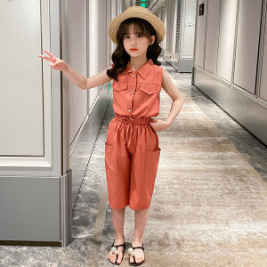 5-12 Years Children Girls Clothes Set Sleeveless T-Shirt +Cropped Short Pants Summer Fashion Outfit