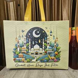 IVLOVE - Tas Hampers Lebaran Dengan Resleting Bahan Kulit Printing Tas Hantaran Idul Fitri Goody Bag SpunBund