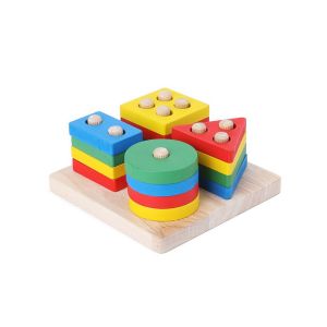 MD-M332 Puzzle Geometri Mainan Edukasi Anak Papan Susun Sortir Bentuk Rainbow / Puzzle Kayu Pilar Basic Shape Balok Susun / Wooden Toys Matching Shape Import