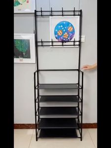 5 Layer Shoe Hat Rack with Wheels and Hook Durable Metal Frame Bedroom Clothes Hanger Bag Rack COD