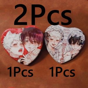 2Pcs/Pack The Summer Hikaru Died Brooch Anime Heart Shaped badge Yoshiki Tsujinaka Hikaru Indou Pin Cosplay Badge Accessories Childrens Day Gift