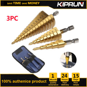 [Ready Stock] KIPRUN  3 pcs HSS Titanium Coated Step Universal Drill Bit Set  4-12 4-20 4-32 mm HSS Titanium Coated Step Drill Bit Drilling Power Tools for Metal High Speed Steel Wood Hole Cutter Cone Drill