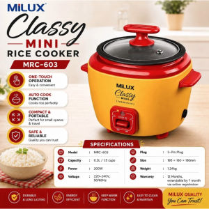 Milux Mini Rice Cooker 0.3L Periuk Nasi Kecil Mini Non-Stick Inner Pot MRC-603