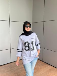 Aldira Kaos Oversize Jersey Wanita Lengan 7/8 Kekinian2024 Jumbo / Atasan Wanita / Jersey Vintage