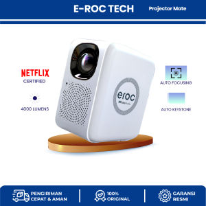 Eroc First Netflix Certified Smart Projector - Dolby Audio – Youtube - WiFi and Bluetooth - 4000 Lumens - Smart Proyektor Home Entertainment - Model MATE EROC-PROJECTOR-I-MATE + SCREEN-PROJECTOR-100Inc