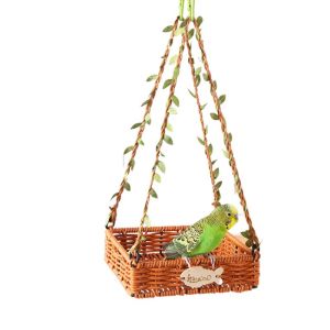 AINACHU Imitation Rattan Pet Bird Nest Breathable Hand-Woven Bird Hammock for Cage Vintage Washable Parrot Bed Parakeet