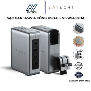 Bộ Sạc GaN Satechi 145W 4 Cổng USB-C – ST-W145GTM – Sạc Siêu Nhanh Đa Năng Nhỏ Gọn