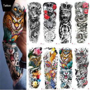 Waterproof Full Arm Temporary Tattoo Fashion Lion Gold Fish Dragon Zeus Men Women Art Fake Sticker Glitter Style h260819