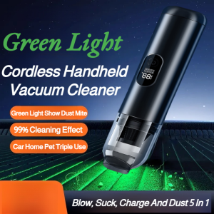 Rechargeable Wireless Vacuum Cleaners Portable Handheld Vacuum Cleaner Car Handy Vacuum Cleaner Wet and Dry Vacuum Cleaner Strong Suction Green Light Reveals Dust