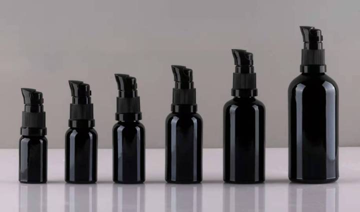 READY STOCK!!! 5-100ML BLACK GLASS PUMP BOTTLE WITH BLACK/WHITE PUMP ...
