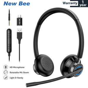 New Bee H361 USB หูฟัง with Rotatable Microphone ชุดหูฟังแบบมีสาย for PC 3.5mm Business Headphones หูฟังเกมมิ่ง with Mic Mute USB Headset  for Call Center