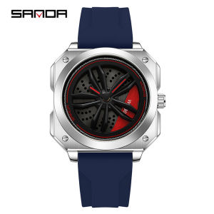 Sanda Wheel Rotating Square Mens Quartz Watch Multi-Strap (Steel/Mesh/Silicone) Sport Business Waterproof Wristwatch