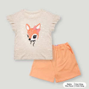 Bộ quần áo bé gái Bigfox Miss Meow size đại mùa hè cộc tay in nai nhỏ xinh style Hàn cỡ 3691011 tuổi 30kg 40kg 1944