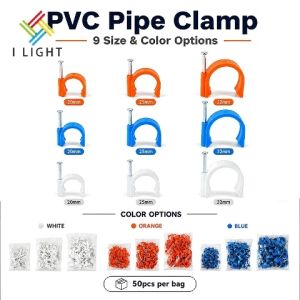 (Fast Delivery)(50Pcs/Pack) PVC Clamp With Concrete Nail PVC Pipe Clamp Orange/Blue/White Pipe Clip