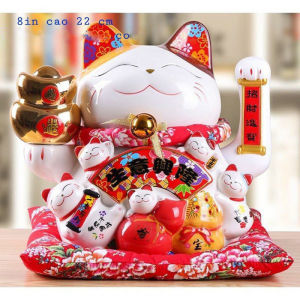 Mèo thần tài vẫy tay Đại Cát Đại Lợi 8 inch cao 22 cm phù hợp cho shop kinh doanh cửa hàng tặng khai trương tân gia mèo thần tài chạy điện
