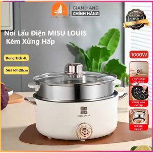 [BẢO HÀNH 12 THÁNG]Nồi Lẩu Điện Cao Cấp Dung Tích 4L MISU LOUIS Công Suất 1000W Tặng Kèm Xửng Hấp Inox  Nồi Điện Đa Năng Phù Hợp Cho Gia đình 4-6 Người