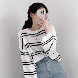 BL20876 Seoul Stripe Oversize Knit Blouse Outer
