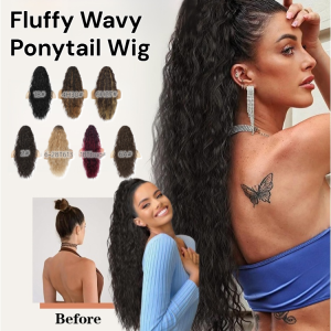 Fluffy Wavy Ponytail Wig Synthetic Multicolor Ponytail Extensions Clip In Long Wavy Curly Hairpiece