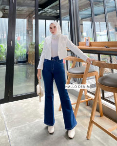 Hallo Denim - Celana Jeans Highwaist Cutbray Wanita Panjang