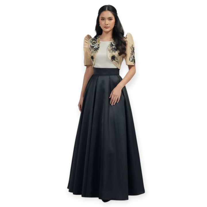 Filipiniana Bolero Crop Top match with Box pleated Skirt color