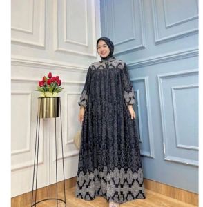 [Gratis Hijab] Gamis Set Hijab Motif Etnik Busui Gamis Wanita Muslim Terbaru Rayon Premium Gamis SAFEEYA Dress Gamis Silk Premium MODE Lengan Balon |Gamis Motif Terbaru Dress Muslim