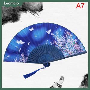 [Leomcio] พัดไม้สไตล์คลาสสิกพับได้ทำจากผ้าไหมจีนสำหรับตกแต่งบ้าน