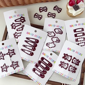 4 cái trẻ em barrettes kẹp tóc màu đỏ thẫm kẹp tóc ngọt ngào chấm phẳng kẹp tóc bộ trẻ em kẹp tóc cho bó