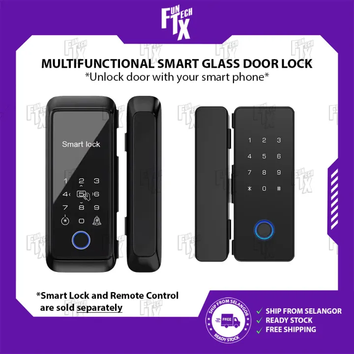 FunTechX Multifunctional Smart Glass Door Lock Digital Biometric Fingerprint Tuya Electric Smart Digital Door Lock