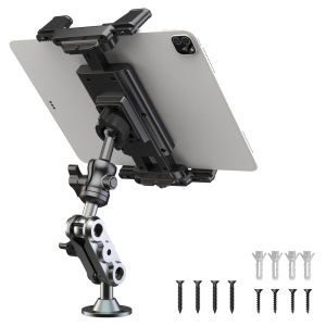 Aluminum Heavy Duty Drill Base Tablet Holder Car Mount Dashboard 360° Adjustable 2-Stage Stand for 4.7-12.9" iPad