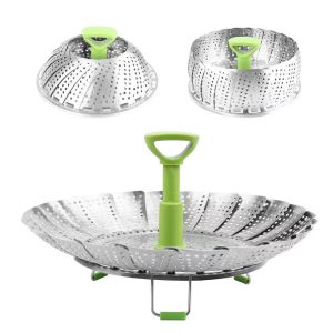 MICANGP Expandable Folding Steamer Basket Mesh Cookware Stainless Steel Lotus Steaming Tray Various Size Pot Kitchen Tools Food Steamer Rack Vegetable