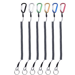 VBNFH Secure Security Tackle Retractable Elastic Boating Climbing Steel Wire Camping Carabiner Fishin Spring Rope Lanyard