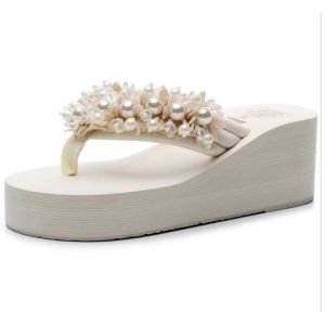 Maogu Platform Wedges Slippers White Crystal Shoe 2026 New Womens Flip Flops Beach Shoes Women Summer Platform Wedge Sandals 42