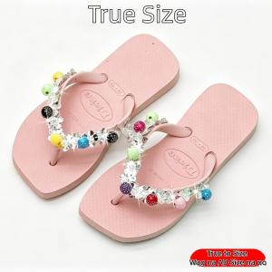 2026 Trendy Summer Girls Slippers Rhinestone Beaded Flip Flops Cute Daily Casual Sandal SIZE 24-35